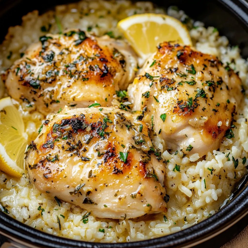 Slow Cooker Lemon Herb Chicken and Rice